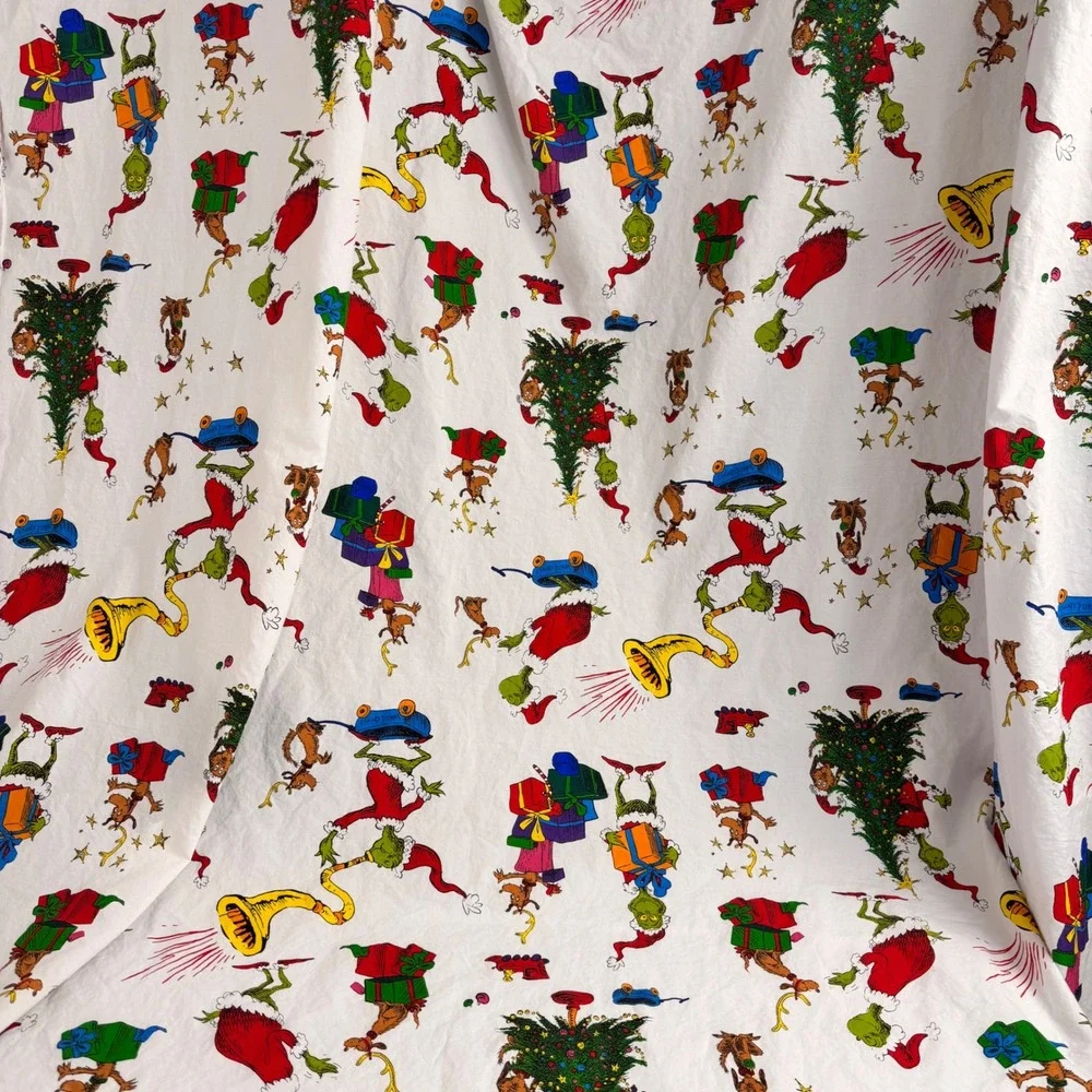 Pottery Barn Kids Flat Sheet Twin White The Grinch Holiday Christmas Bedding